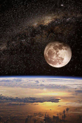 Вид на Луну и Землю из космоса